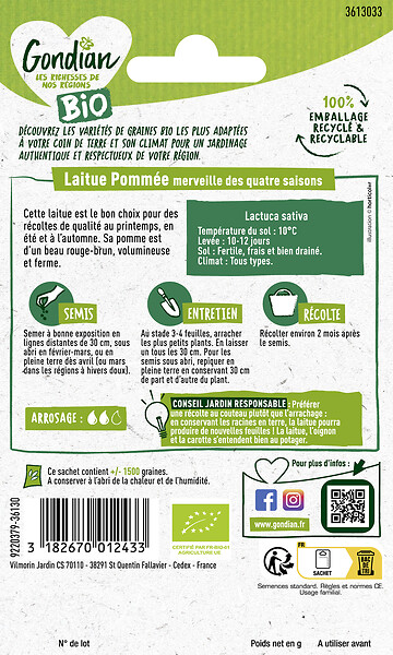 GONDIAN - Laitue Merveille des Quatre Saisons Bio Gondian - large