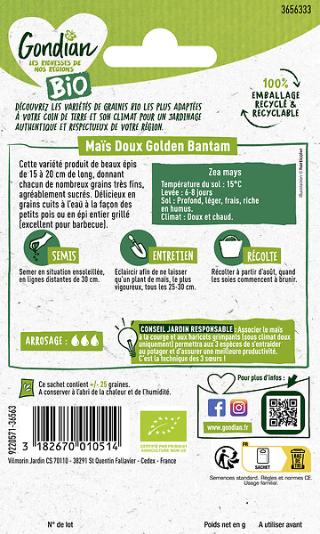 GONDIAN - Maïs doux Golden Bantam Bio - Sachet 0,5 kg - large