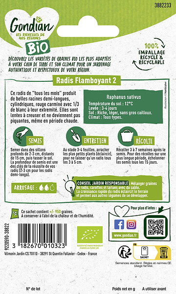 GONDIAN - Graines potagères bio - Radis Flamboyant 2 - 5g - large
