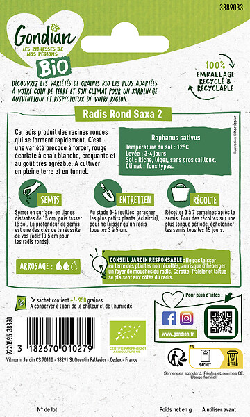 GONDIAN - Graines de radis Saxa 2 Bio - 5 g - large