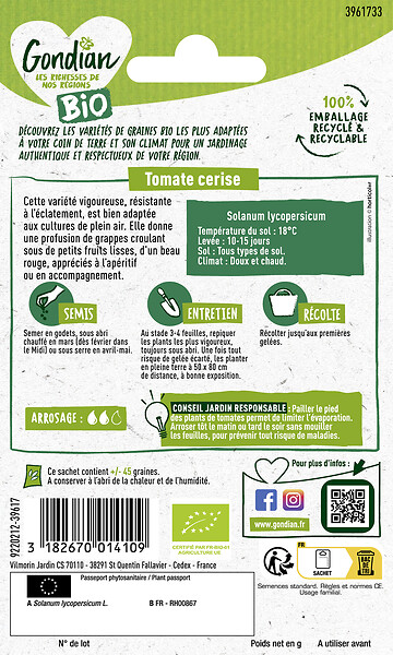 GONDIAN - Graines de tomate cerise Gondian Bio - Rouge - large