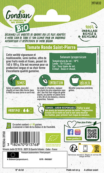 GONDIAN - Tomate Saint-Pierre Bio Gondian - graines potagères - sachet - large
