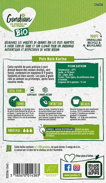 GONDIAN - Pois grain ridé Karina Bio - Sachet 180 g - large