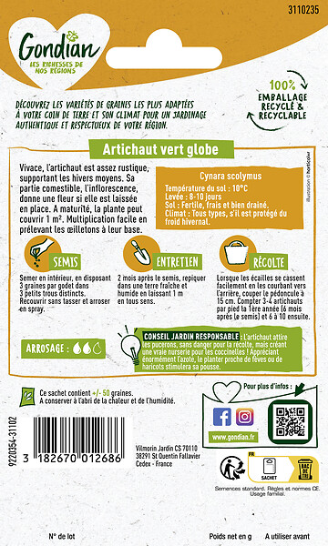 GONDIAN - Graines potagères Artichaut Vert Globe Gondian - 2g - large