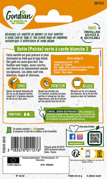 GONDIAN - Graines de Bette à Carde Verte et Blanche - Gondian - 500 g - large