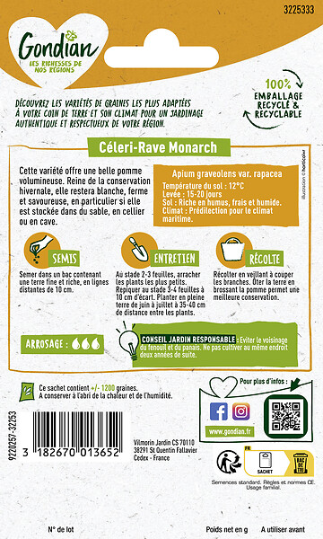 GONDIAN - Semence de céleri-rave Monarch - 0.5 g - large
