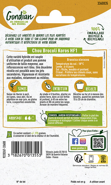 GONDIAN - Graines de brocoli - Variété Koros - Hybride F1 - large