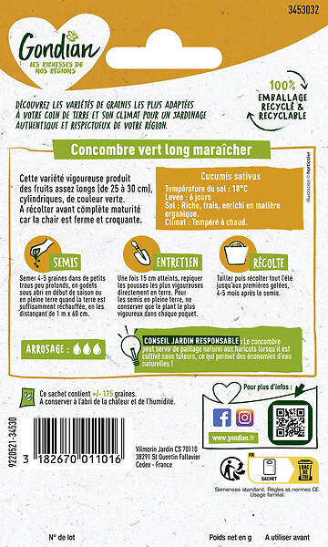GONDIAN - Graines de Concombre Vert Long Maraîcher - 5 g - large