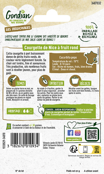 GONDIAN - Graines de courgette ronde - Nice - Gondian - 6g - large