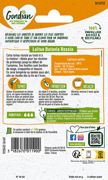 GONDIAN - Graines de laitue Rossia - sachet de 3g - large