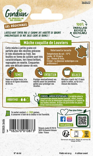 GONDIAN - Mâche Coquille de Louviers - Graines - Résistante au froid - large