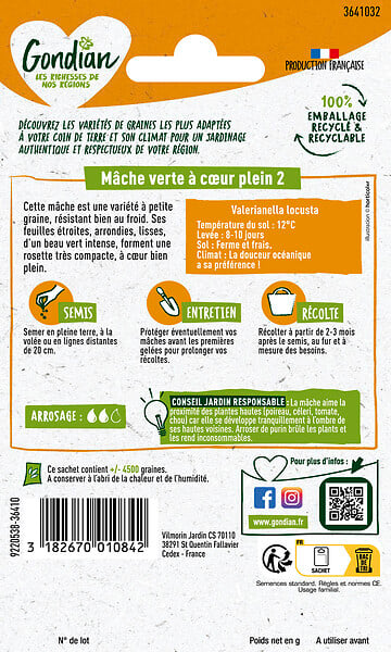 GONDIAN - Graines de mâche - Mâche Verte à Coeur Plein 3 - 0,5 kg - large
