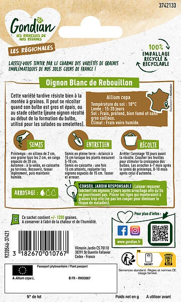 GONDIAN - Oignon de Rebouillon Gondian - Variété tardive - Gros bulbe - large
