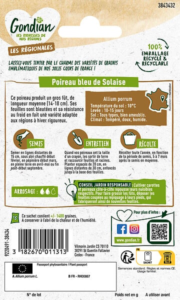 GONDIAN - Graines de poireau Bleu de Solaise - 0,5 kg - large