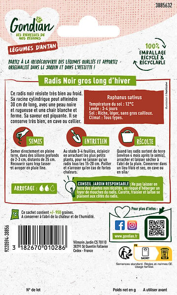 GONDIAN - Graines de radis d'hiver Noir Gros Long - Noire - 0.5 kg - large