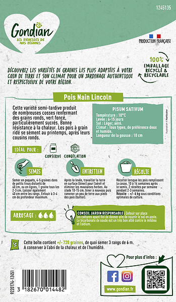 GONDIAN - Graines de pois potagers Lincoln Gondian - Semi-tardives - large