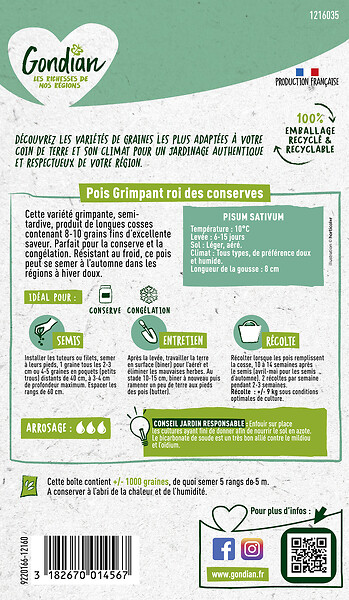 GONDIAN - Pois à écosser Roi des Conserves - Graines grimpantes - large