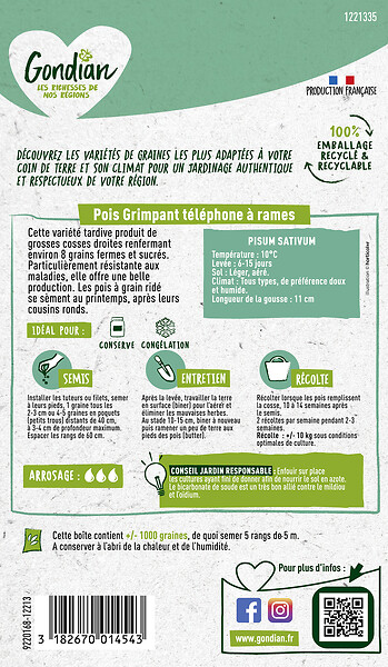 GONDIAN - Pois Téléphone à Rames Gondian - Variété tardive - large