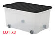 SUNDIS - Bac de rangement sur roulettes - Noir - Lot de 3 - 50L - vignette
