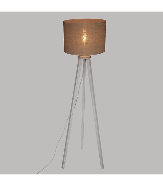ATMOSPHERA - Lampadaire Trepied en Bois blanchi et Abat-jour Beige Lin H 143 cm - large
