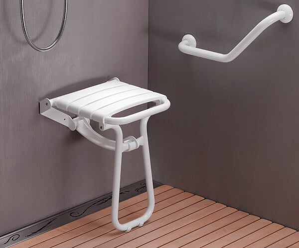 GODONNIER - Siège de Douche Escamotable Béquille Automatique Alu Blanc - large