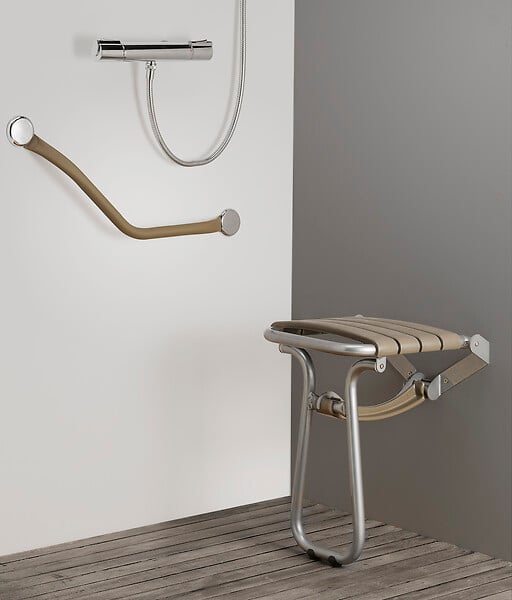 GODONNIER - Siège douche escamotable - Aluminium époxy - Taupe - 150 kg - large