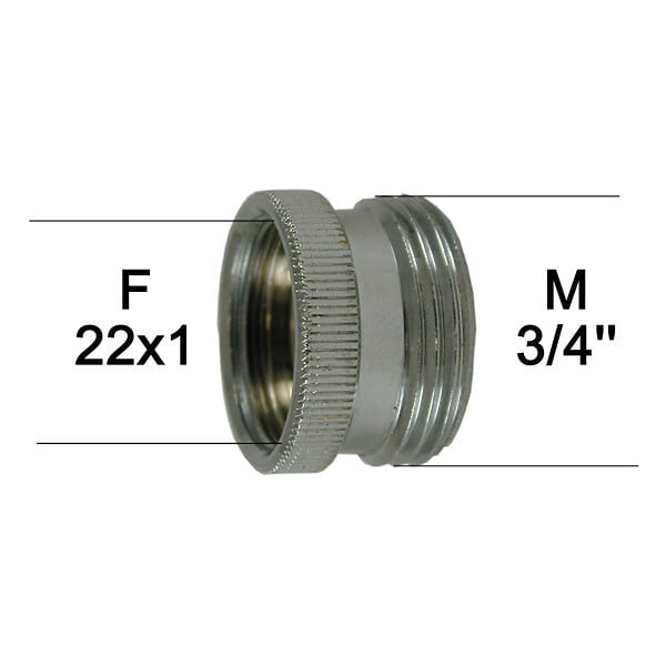 Adaptateur robinet BRICOPERL F22x100 à  M20x27 laiton chromé - large