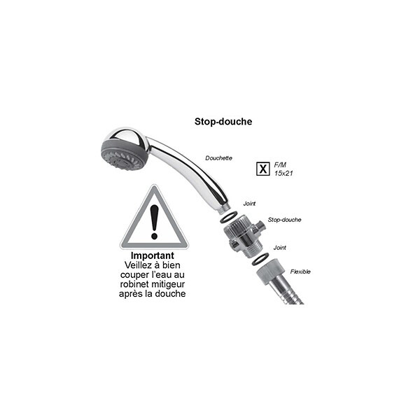 ECOPERL - Stop douche ABS - Argenté - Économie d'eau 50% - large