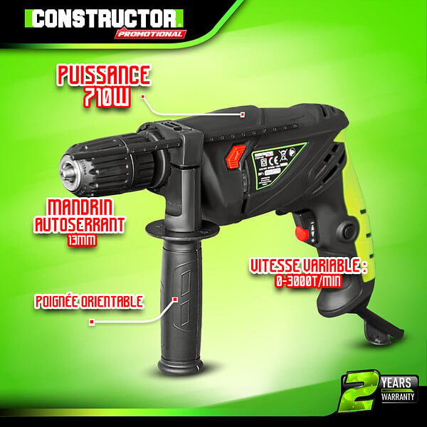 CONSTRUCTOR - Perceuse percussion 710W - Mandrin autoserrant 13mm   Promotional - large