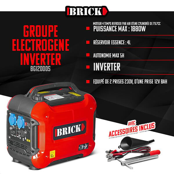 BRICK - Groupe électrogène inverter silencieux max 1880W - 2 prises - large