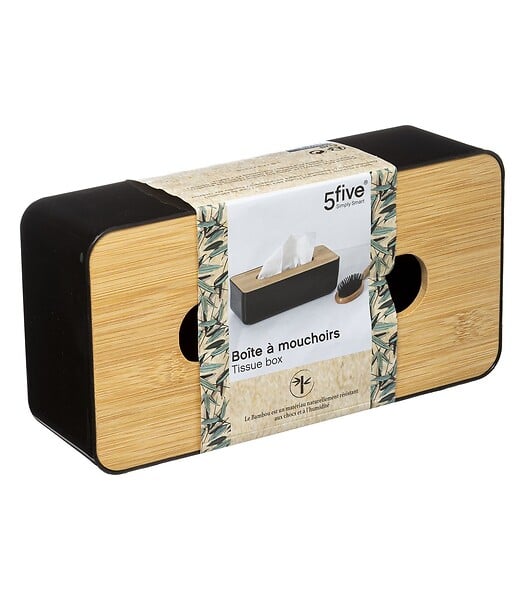 5 FIVE SIMPLY SMART - Boite à mouchoirs Noire avec couvercle en Bambou - large