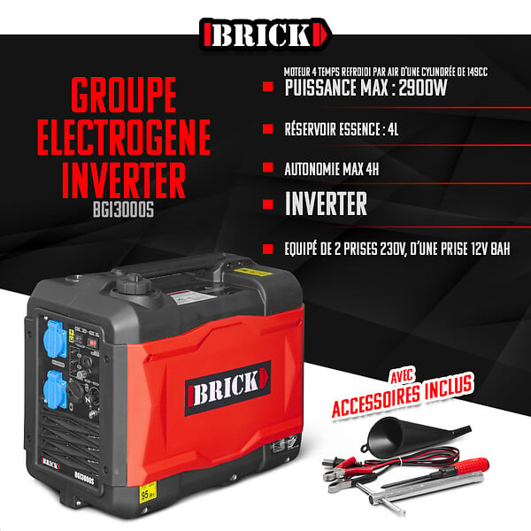 BRICK - Groupe électrogène inverter silencieux max 2900W - 2 prises - large