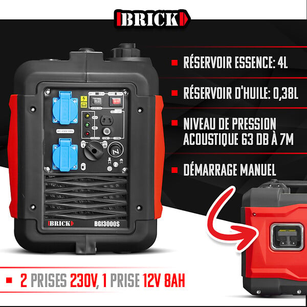 BRICK - Groupe électrogène inverter silencieux max 2900W - 2 prises - large