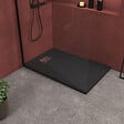 AURLANE - Receveur de douche Noir Effet Pierre 80x120 cm et Grille décor Linéaire en Inox - vignette