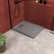 AURLANE - Receveur de douche Gris Effet Pierre 80x100 cm et Grille décor Linéaire en Inox - vignette