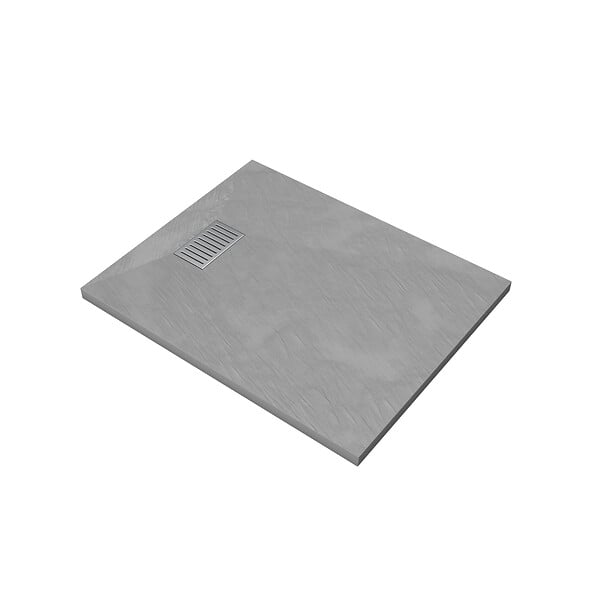 AURLANE - Receveur de douche Gris Effet Pierre 80x100 cm et Grille décor Linéaire en Inox - large