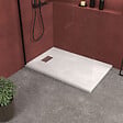 AURLANE - Receveur de douche Blanc Effet Pierre 90x140 cm et Grille décor Linéaire en Inox - vignette