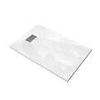AURLANE - Receveur de douche Blanc Effet Pierre 90x140 cm et Grille décor Linéaire en Inox - vignette
