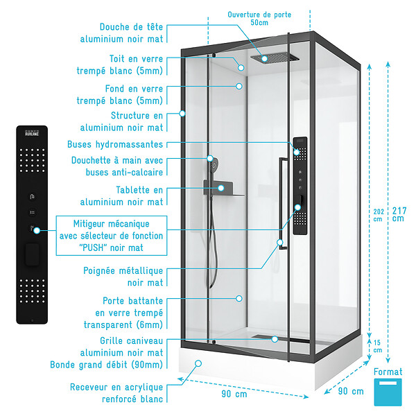 AURLANE - Cabine de douche CARRÉE - 90x90x217cm - FACTORY 2 SQUARE - large