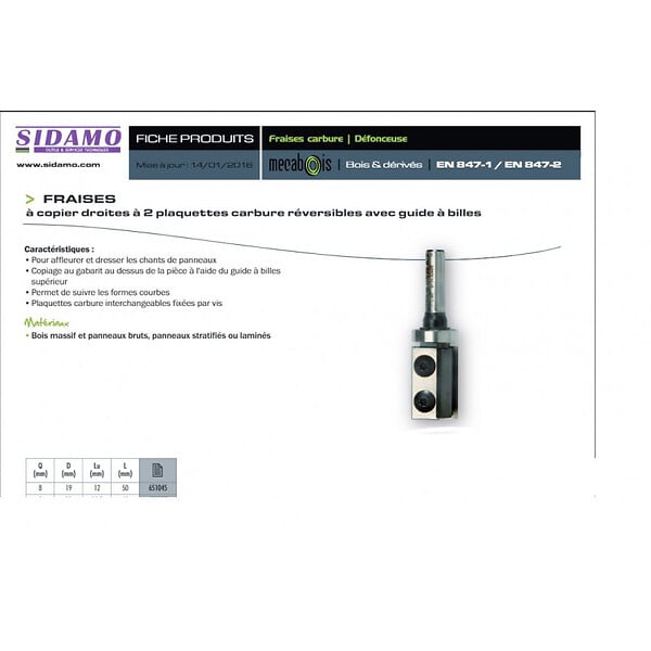 SIDAMO - Fraise A Copier A 2 Plaquettes Q8xd19xl50 Guide A Billes Sidamo - large