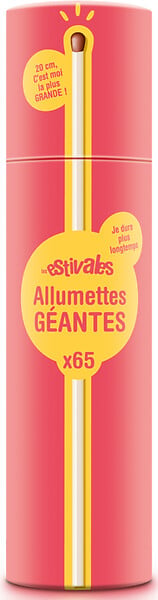 ESTIVALES - Allumettes géantes en tube de 65 - 20 cm - Longue combustion - large