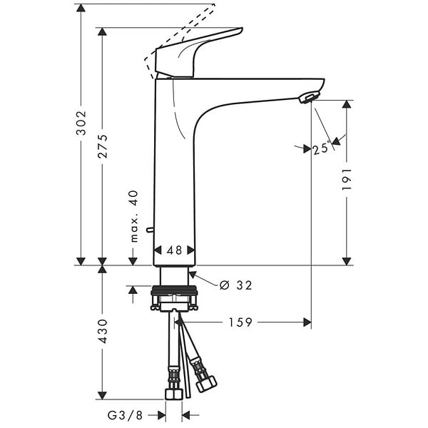 HANSGROHE - Mitigeur lavabo Focus 190 Éco C3 Hansgrohe - 1 jet - Avec tirette et vidage - Chromé - large