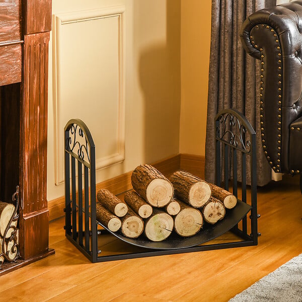 OUTSUNNY - Outsunny Range-bûches rack à  bûches style fer forgé dim. 60,5L x 36l x 46,5H cm métal noir - large