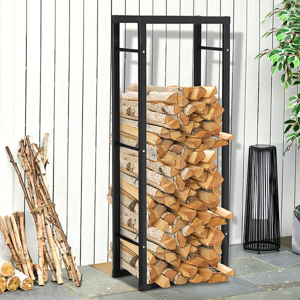 HOMCOM - Etagère porte bois de cheminée porte-bûches design contemporain charge max. 100 Kg dim. 60L x 25l x 150H cm métal noir - large