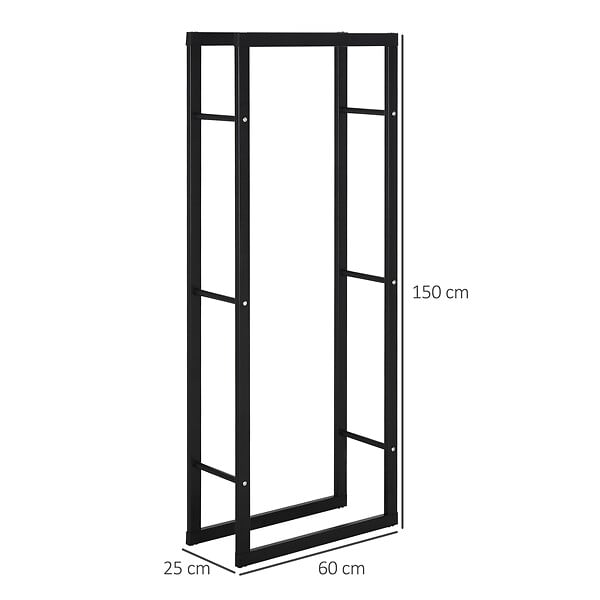 HOMCOM - Etagère porte bois de cheminée porte-bûches design contemporain charge max. 100 Kg dim. 60L x 25l x 150H cm métal noir - large