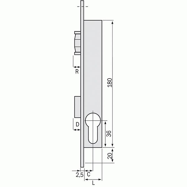METALUX - Serrure à larder 1 point pêne dormant et rouleau à cylindre européen axe 31 mm - Pour gâche électrique Métalux 8 - large