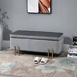 HOMCOM - HOMCOM Grand pouf coffre de rangement design contemporain- banc avec espace de rangement - dim. 100L x 40l x 42H cm - velours gris clair piètement métal doré - vignette