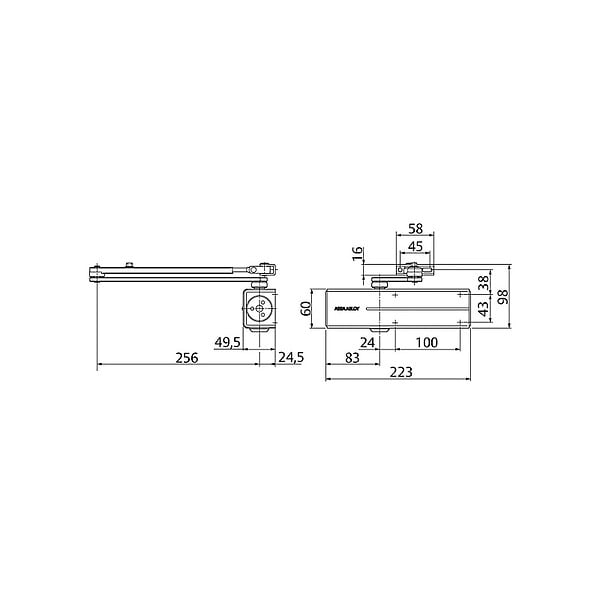 ASSA ABLOY - Ferme porte corps seul type DC 200 force variable 2 à 4 argent - large