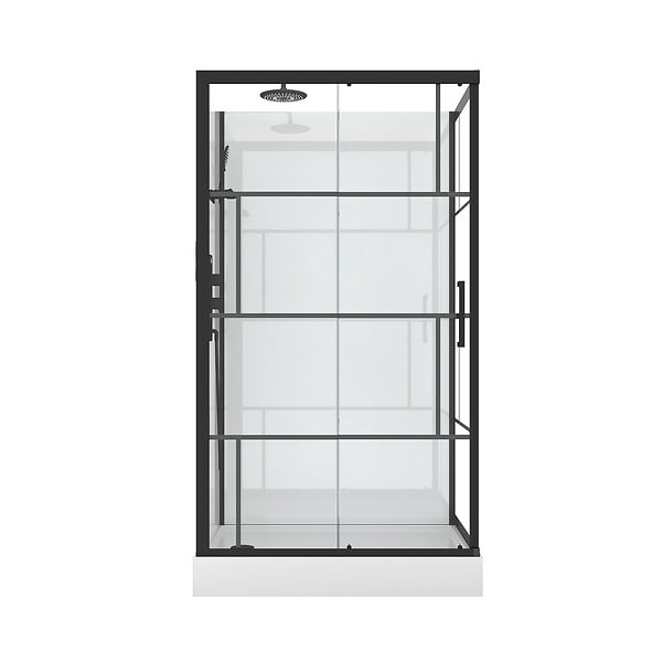 AURLANE - Cabine de douche 110x80cm / Receveur Haut - Verre transparent sérigraphié et Blanc - Profilés Noir - large