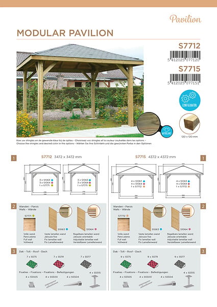 SOLID - Pavillon modulable pin sylvestre S7715 - L.437xl.437xH.289cm - large